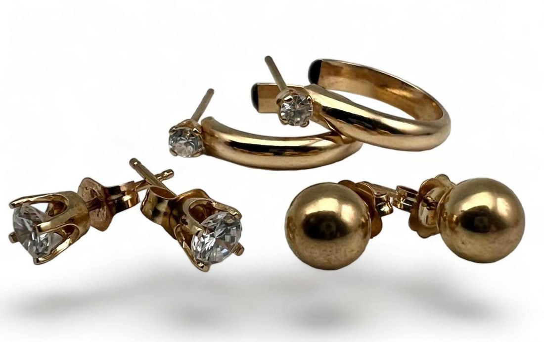 Three Pairs 14K Post & Hoop Earrings (1 of 13)