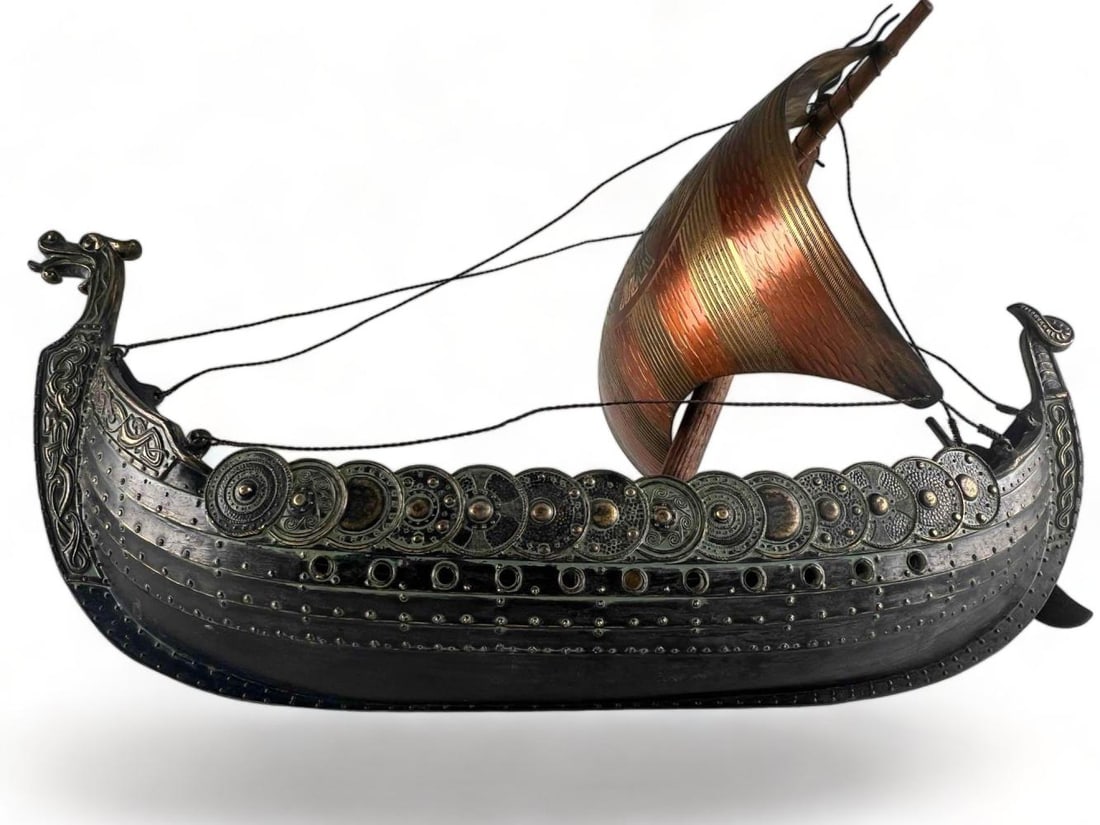 Danish Bronze & Copper Viking Ship Model (1 of 11)