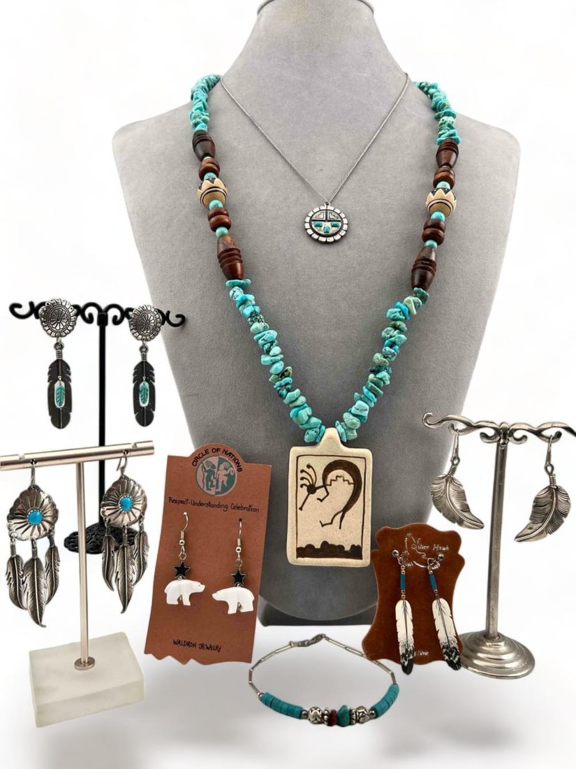 Native American Sterling Silver Turquoise Jewelry Lot (1 of 15)