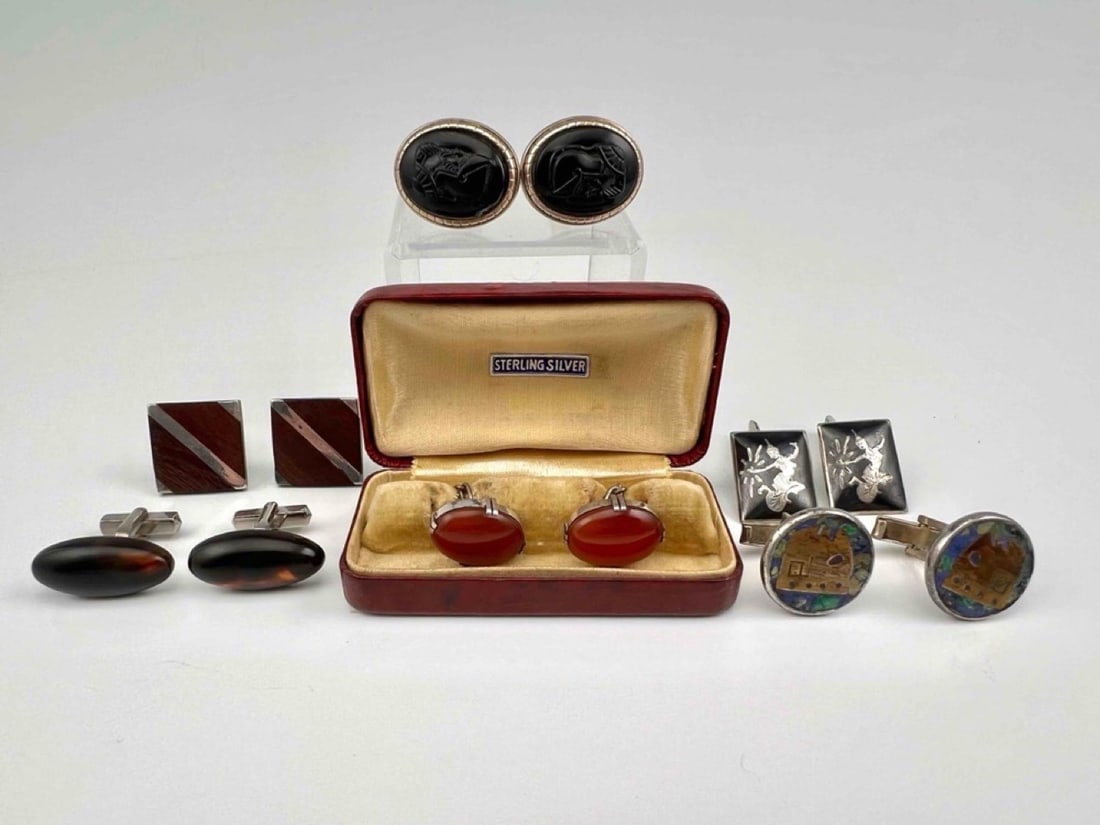 Six Pairs Vintage Sterling Silver Cuff Links (1 of 11)