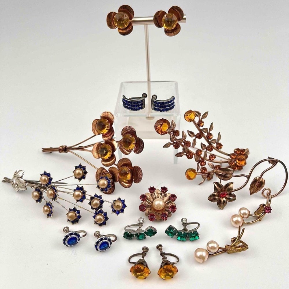 Group Of 1950's Sterling Silver Rhinestone Jewelry (1 of 17)