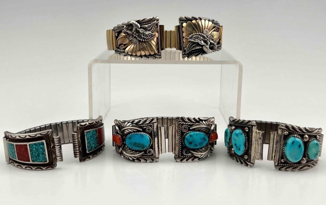 4 Native American Sterling Silver Watch Tips & Bands (1 of 18)