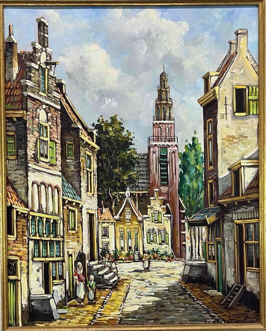 Belgian Street Scene, Oil On Canvas: Belgian Street Scene, Oil On Canvas, Signed Illegibly Framed 25,75H x 21.75W x 2.25D in. Sight 19.25H x 15.25W in. All Measurements are Approximate.