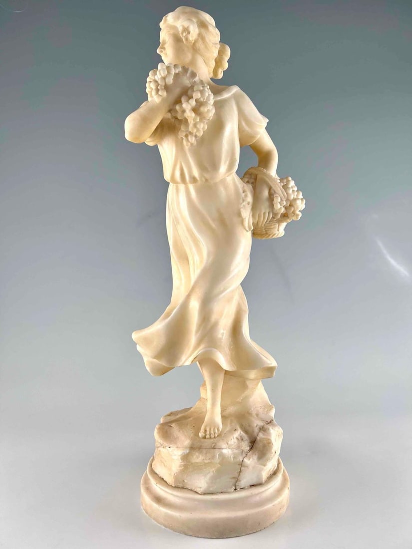 A. Del Perugino (Italian, Late 19th-20th C.), Woman With Grapes, Alabaster Sculpture (1 of 15)