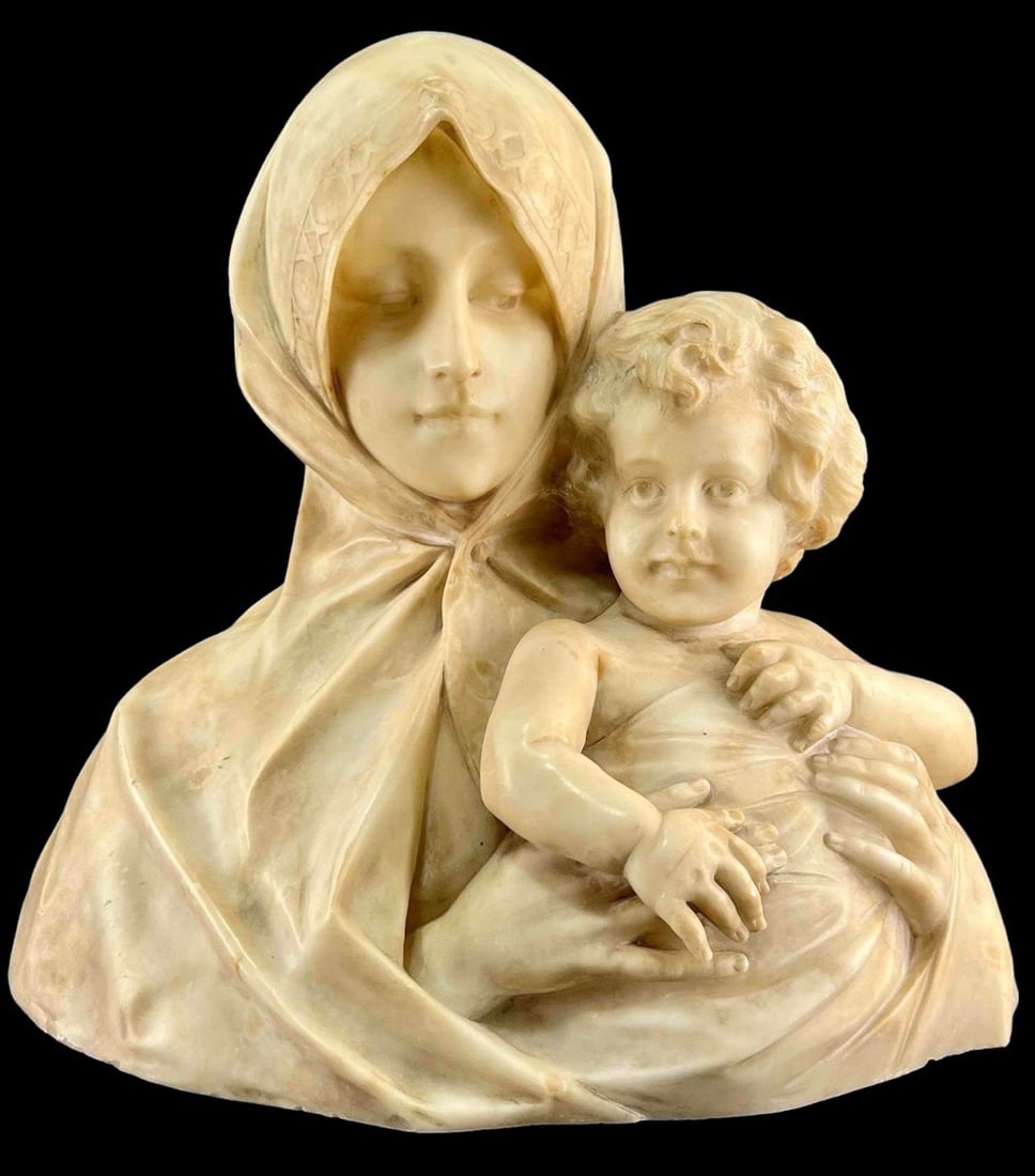 Attributed To Adolfo Cipriani (Italian, 1857-1941) Madonna & Child, Marble Bust (1 of 20)