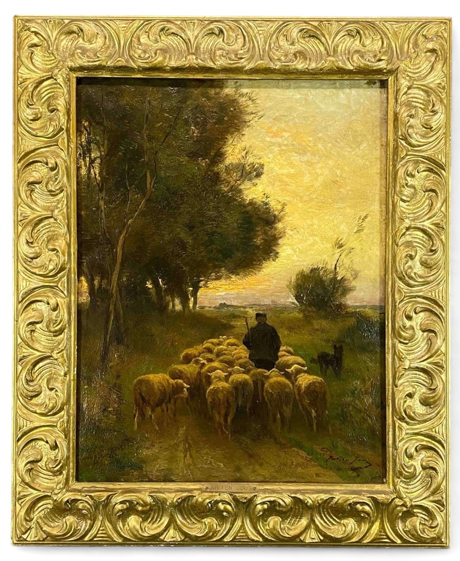 Julien Jos, (Belgian School, Early 20th C.) Shepherd With Flock, Oil On Canvas (1 of 11)