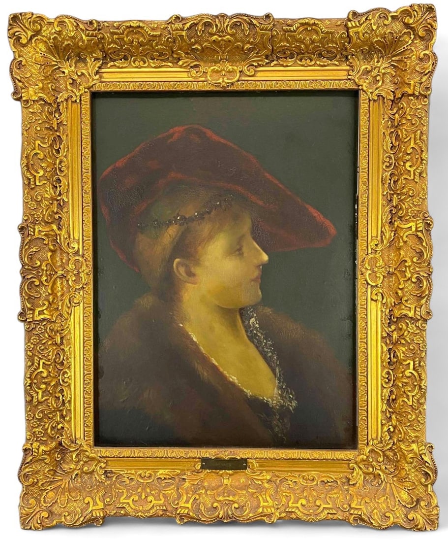 Attributed To Jean-Jacques Henner (French, 1829-1905) Woman In Red Hat, Oil On Panel (1 of 11)