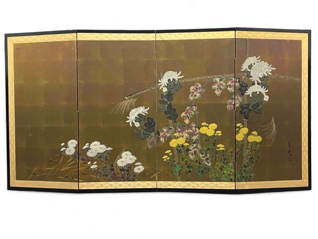 Painted Folding Screen With Chrysanthemum Motif (1 of 11)