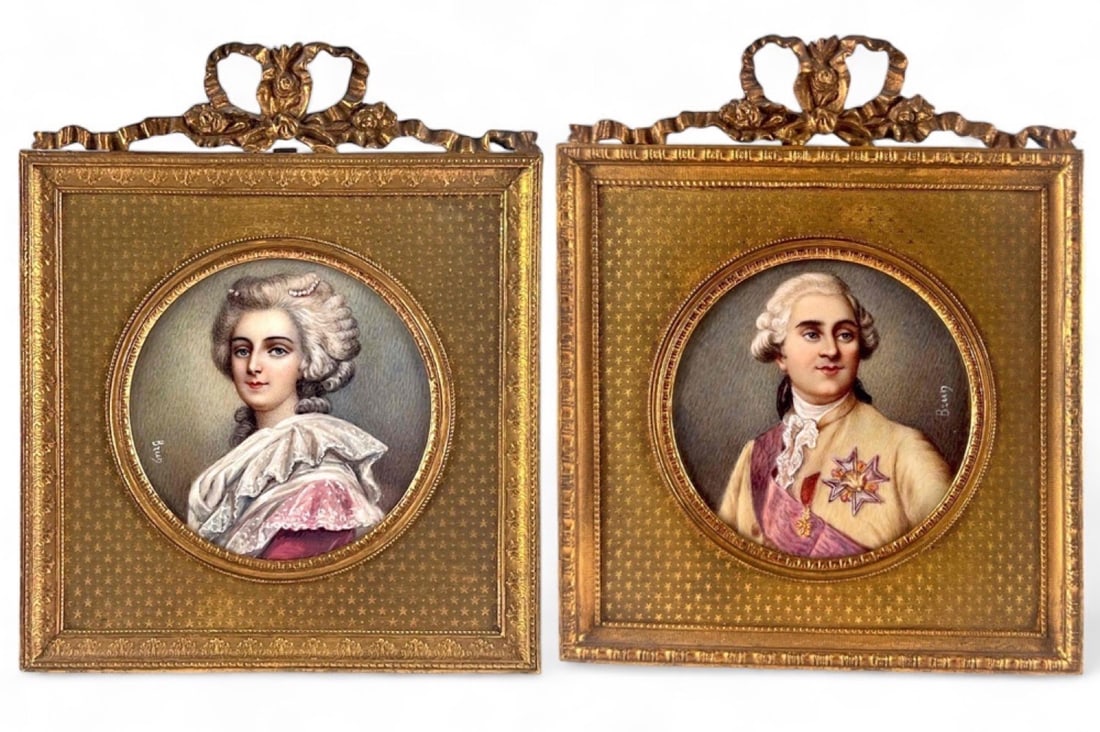 Pair Of Antique Hand Painted Miniature Portraits (1 of 10)