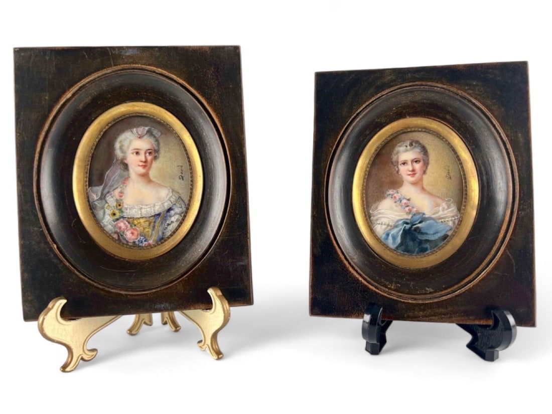 Pair Antique Miniature Portraits Of Young Women (1 of 15)