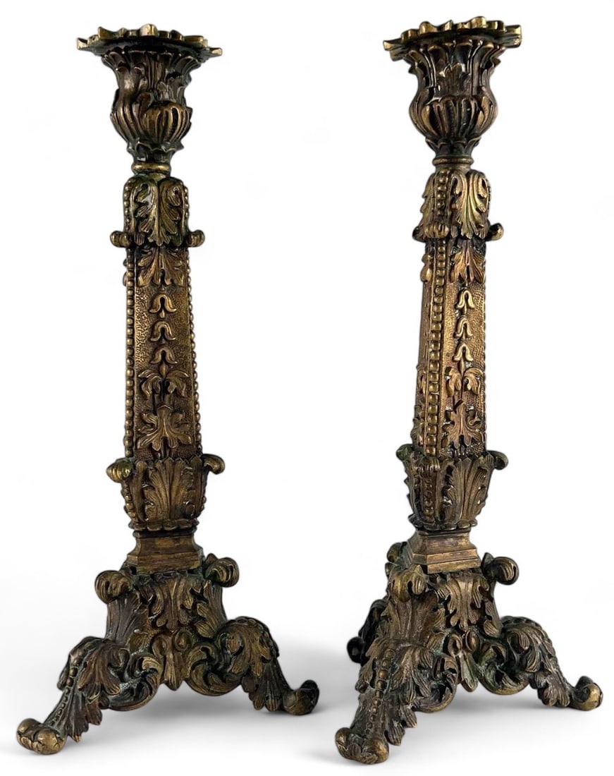 Pair Of Antique Bronze Candlesticks With Foliate Motif (1 of 11)