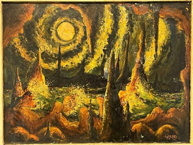 Neal Gullatt (California), "Gayland", Surrealist Landscape, Oil On Board