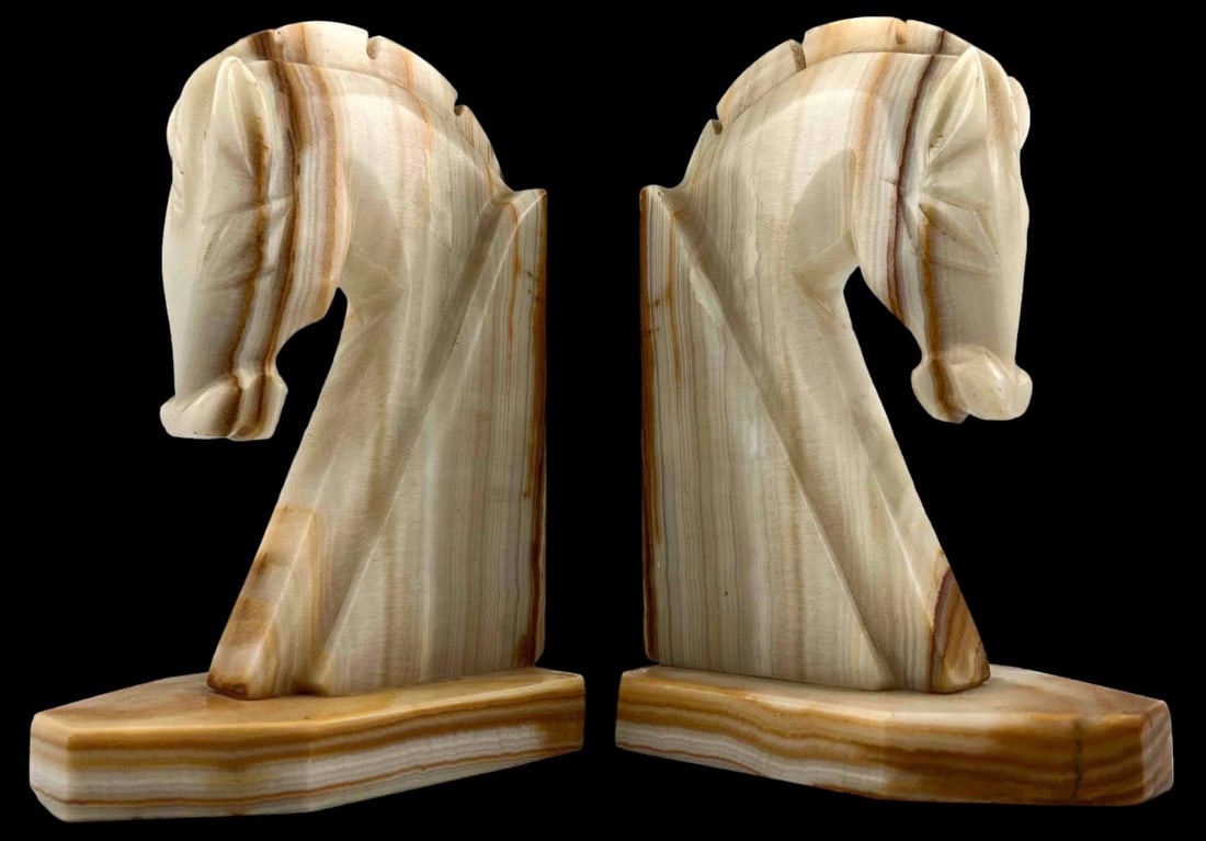 Pair Of Vintage Onyx Horse Head Bookends (1 of 11)