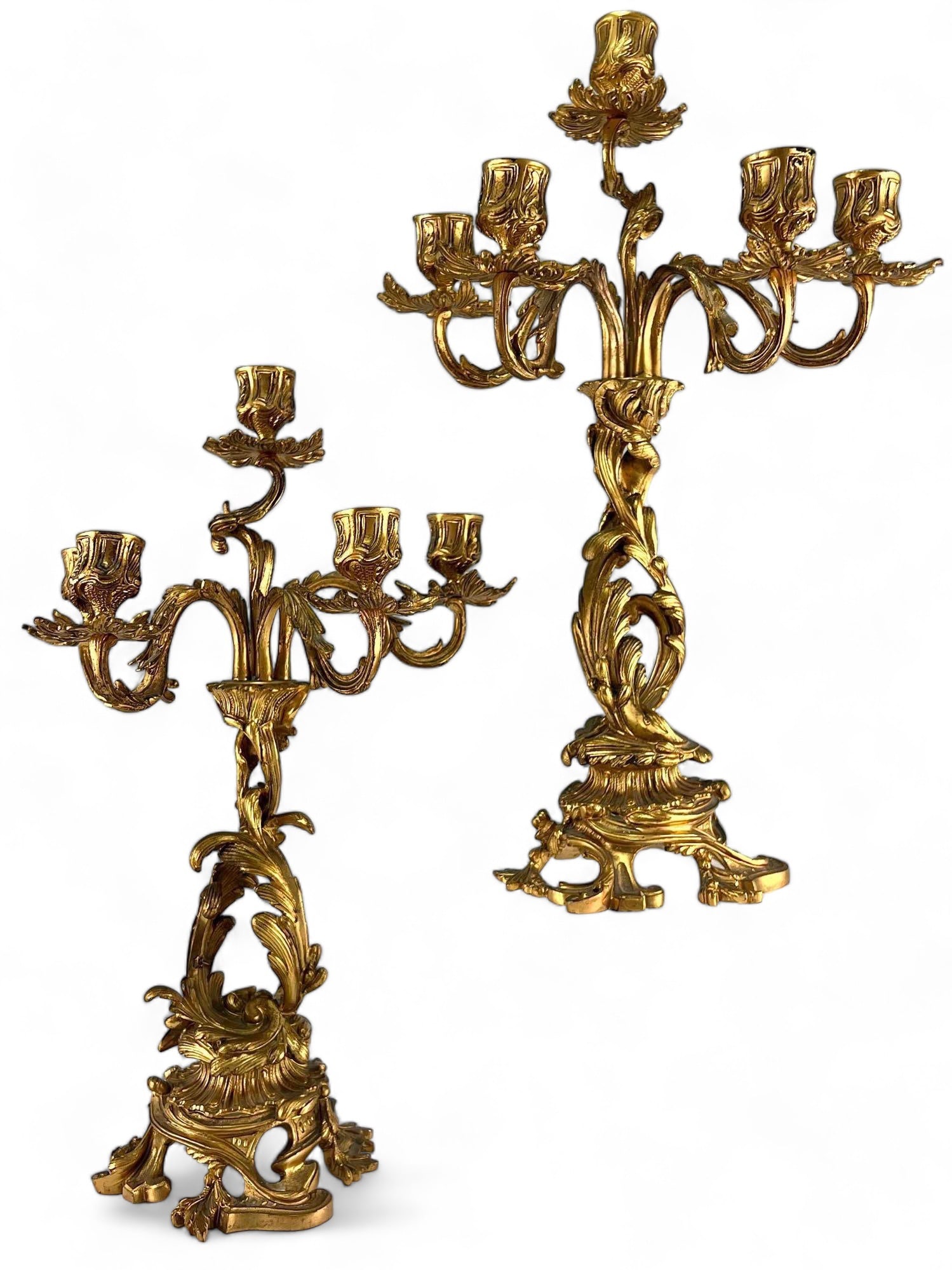 Pair Of Art Nouveau Gilt Bronze Candelabra: Pair Of Art Nouveau Gilt Bronze Candelabra. Each approximately 16.375H x 10.5W x 6.0D in.