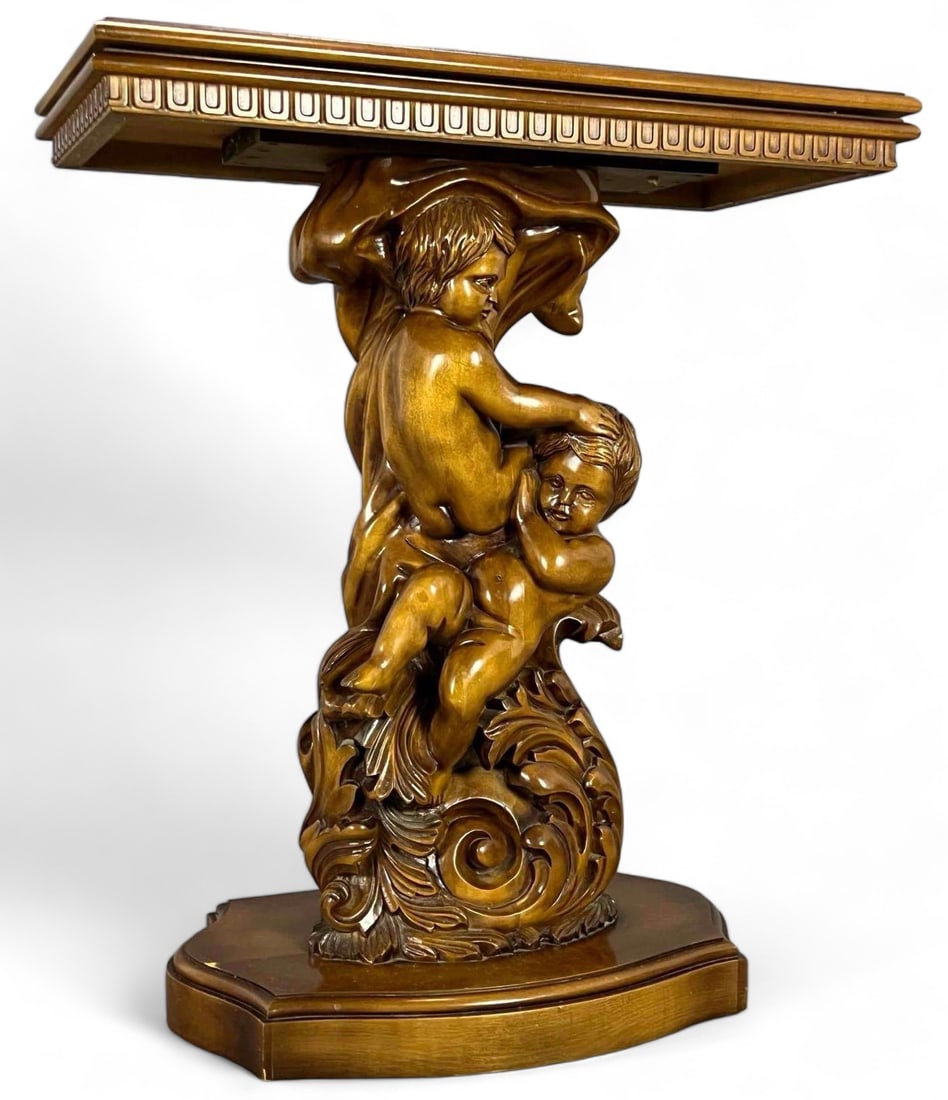 Continental Wood Console Table With Cherub Motif (1 of 14)