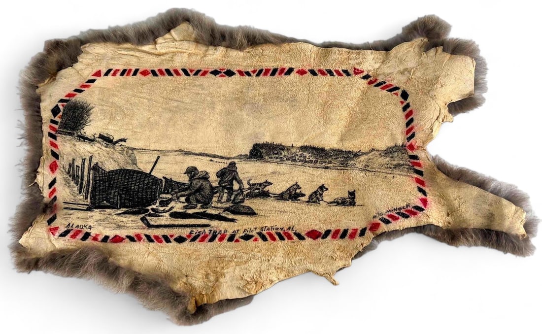 Milo Minock (Alaska, 1912-1996) Fish Trap at Pilot Station, Painting On Pelt (1 of 9)