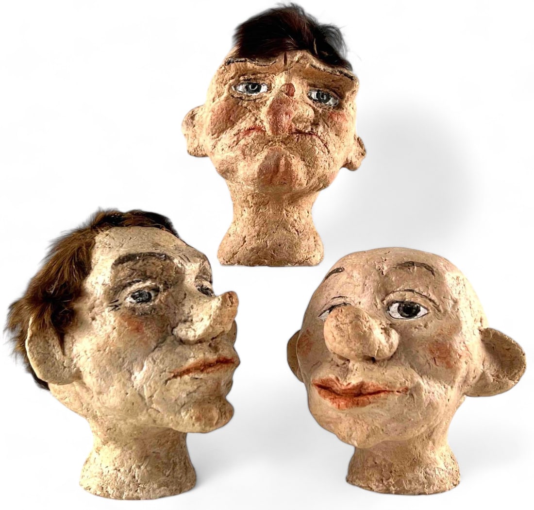 Three Folk Art Papier Mache Puppet Heads (1 of 14)