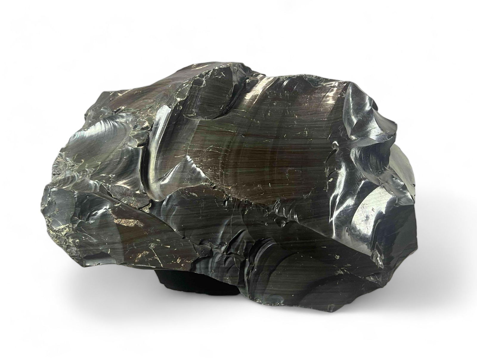 Striped Mahogany Obsidian Boulder: Striped Mahogany Obsidian Boulder, Approximately 85.4 Pounds 15.0W x 12.0D x 13.0H in.