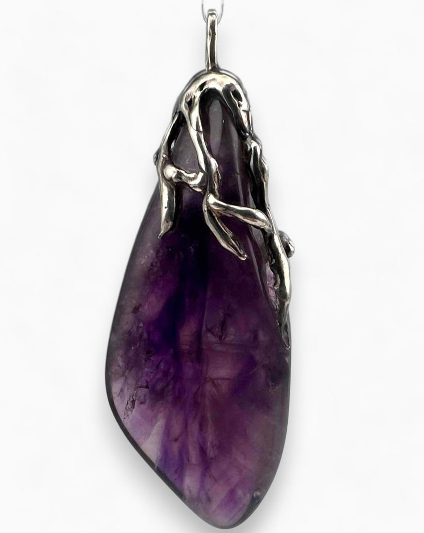 Brutalist Sterling Silver Amethyst Pendant (1 of 7)