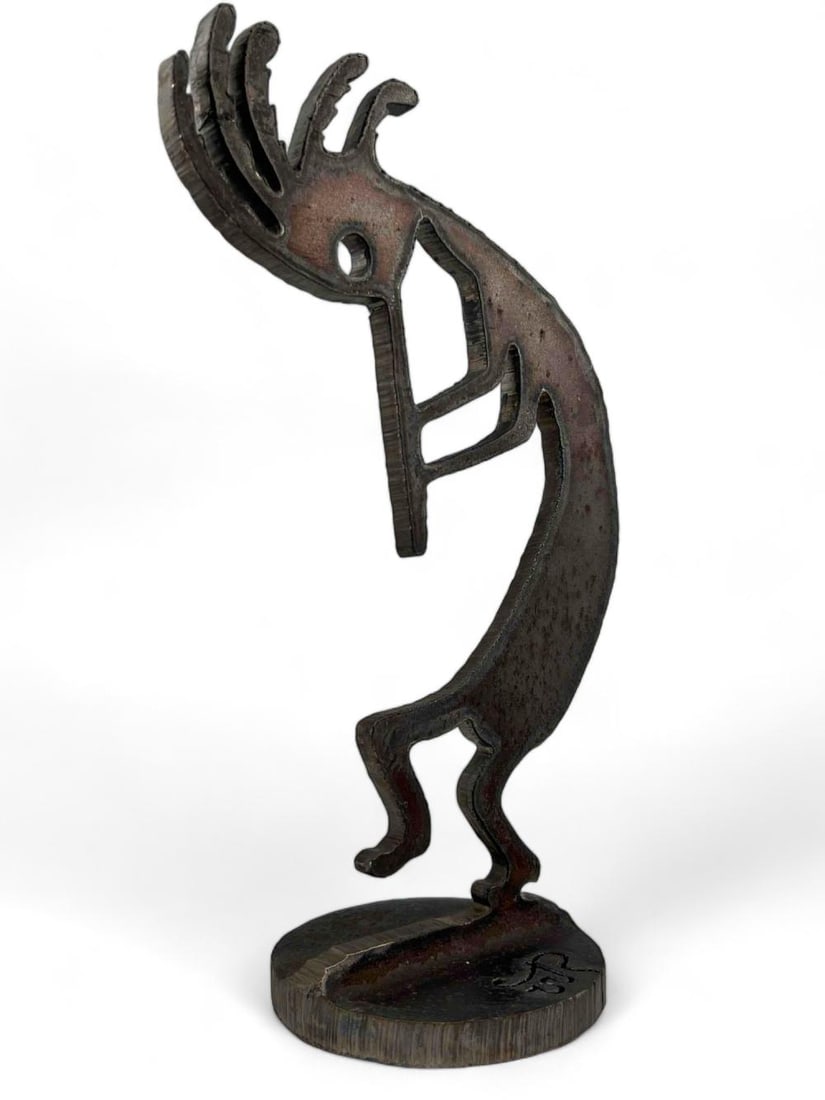 Torch Cut Steel Kokopelli Sculpture, Signed WR (1 of 13)