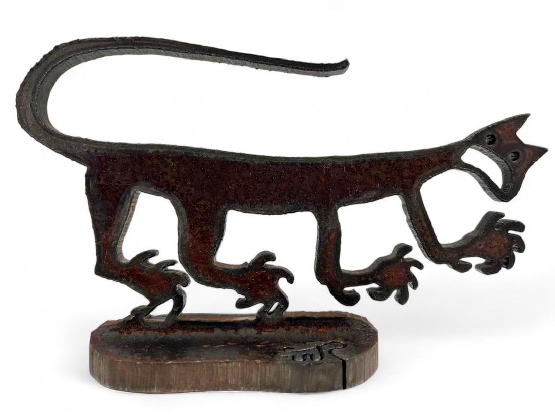 Torch Cut Iron Cat Sculpture, Signed WR (1 of 12)
