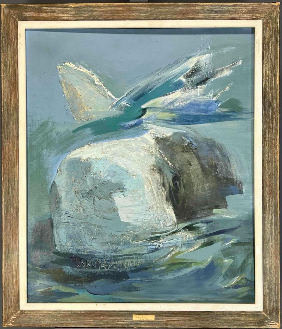 Beatrice Heide Thomas (American, 1913-2002), Moby Dick, Oil On Canvas: Beatrice Heide Thomas (American, 1913-2002), Moby Dick, Oil On Canvas. Signed "BHT 66." Beatrice Heide Thomas was the daughter of Henry Heide, founder of the Heide Candy Company. She attended The Art