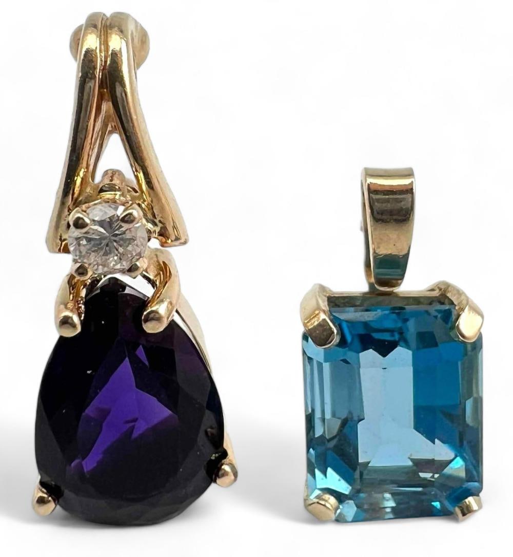 Two 14K Blue Topaz & Amethyst Pendants (1 of 9)
