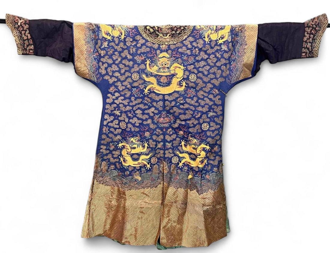 Chinese Qing Dynasty Court Robe With Gold Thread Embroidery & Letter Of Provenance (1 of 20)