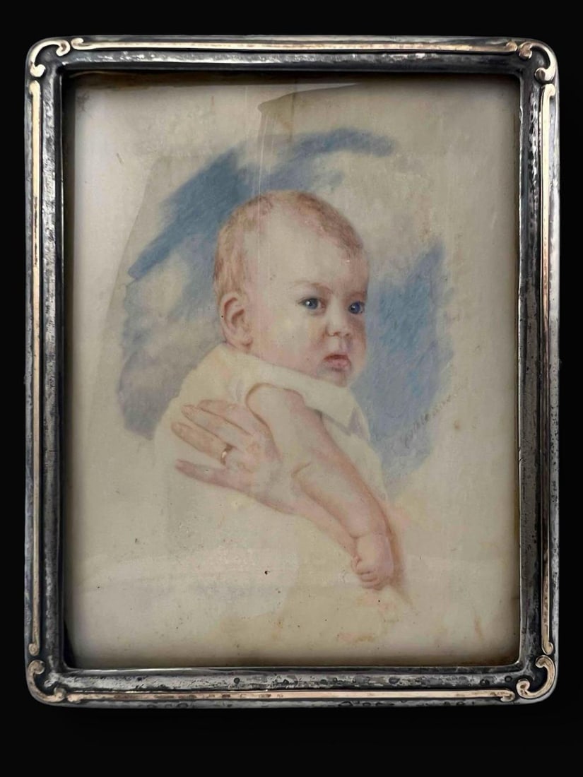 Antique Miniature Of Baby Boy In Sterling & Gold Overlay Frame (1 of 13)