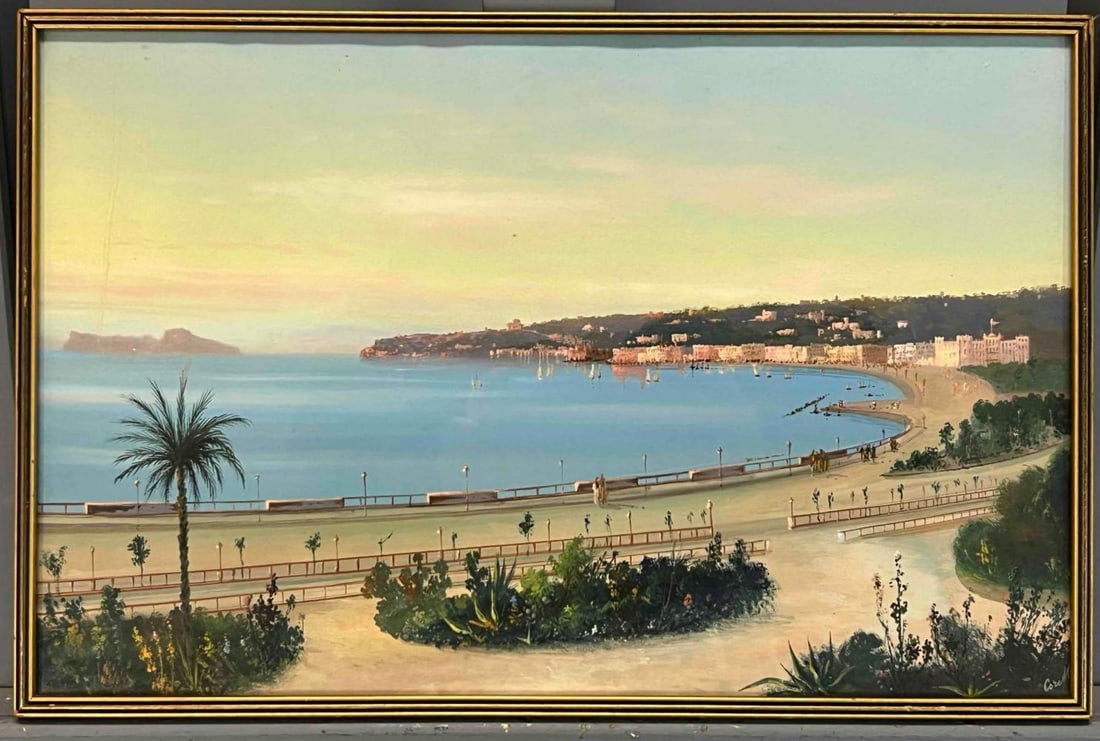 Bay Of Naples, Early 20th C. Italian Landscape, Signed Corelli, Pastel On Paper (1 of 12)
