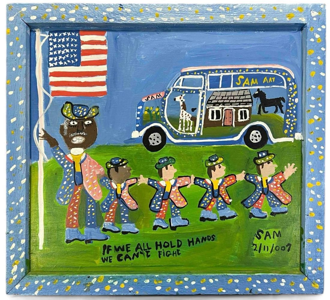Sam "The Dot Man" McMillan, (American, 1926-2018), If We All Hold Hands We Can't Fight, Folk Art (1 of 11)