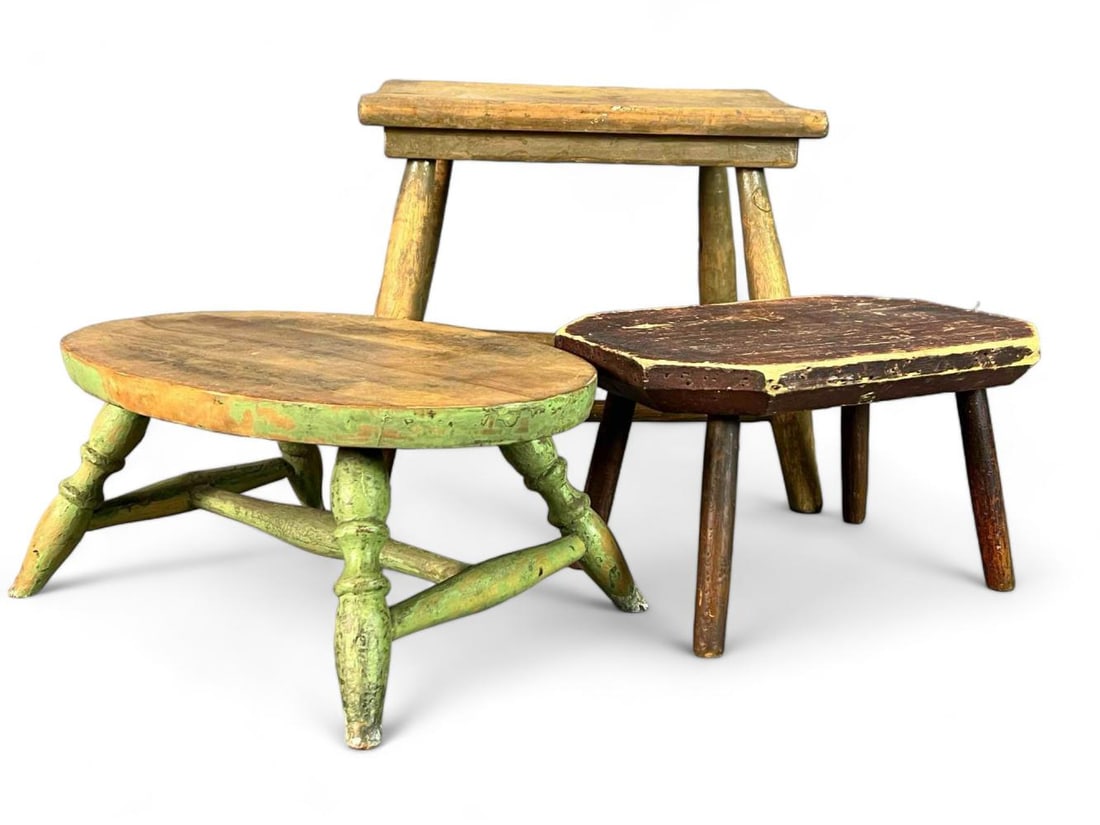 Three American Primitive Wooden Stools (1 of 15)