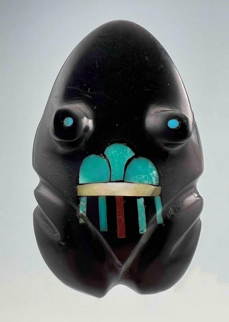 Emery Boone, Zuni Inlaid Jet, Turquoise, & Mother Of Pearl Frog Fetish Pendant (1 of 12)