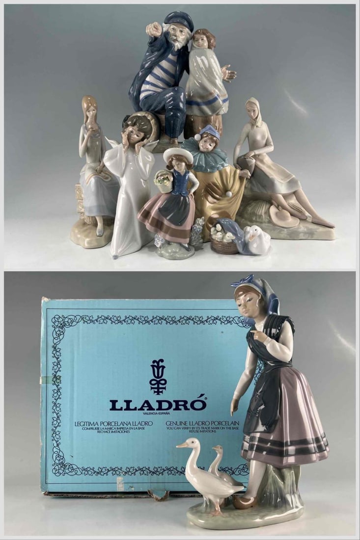 Group Of Porcelain Figures, Including Lladro: Group Of Porcelain Figures, Including Lladro. Largest (sailor) 12.0D x 11.0H x 9.0W in. Smallest. (Ducks) 4.0W x 3.5D x 2.0H in. All Measurements are Approximate.