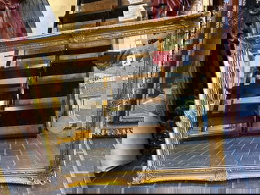 Contemporary Gilt Beveled Mirror.