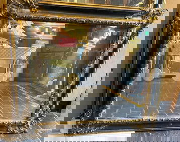 Contemporary Black Gilt Beveled Mirror