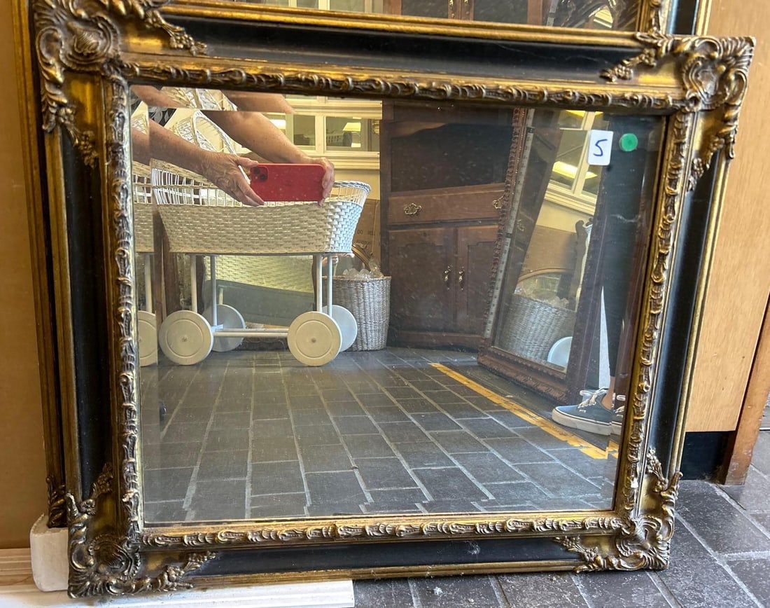 Contemporary Black Gilt Beveled Mirror (1 of 4)