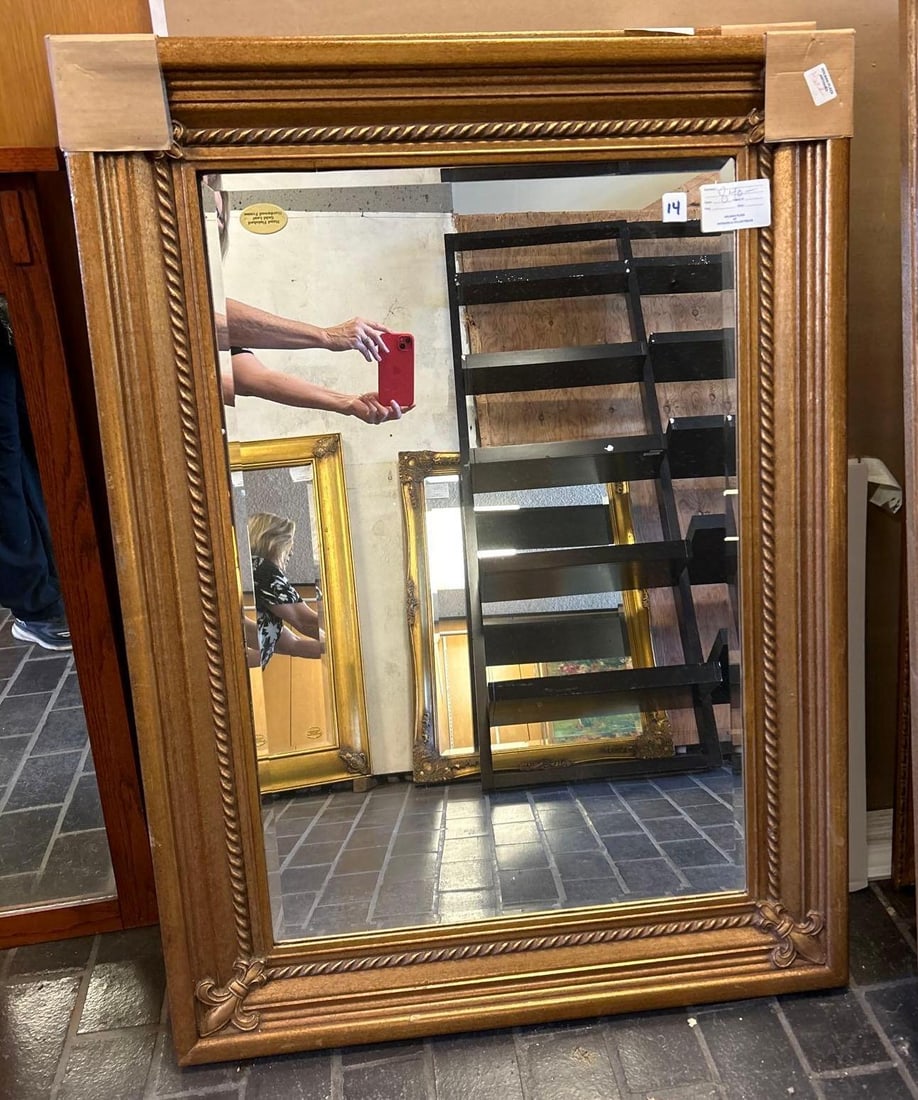 Gilt Hardwood Mirror With Fleur De Lis Details: Gilt Hardwood Mirror With Fleur De Lis Details. Approximately 45.0H x 35.0W x 2.0D in.