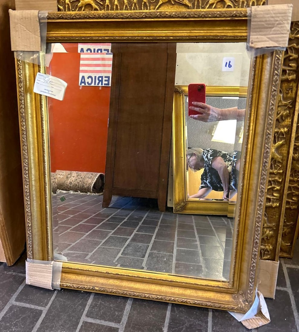 Antique Style Gilt Hardwood Mirror: Antique Style Gilt Hardwood Mirror. Approximately 28.5Hx 24.5W x 2.0D in.