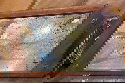 Antique Oak Diamond Dust Mirror With Copper Details