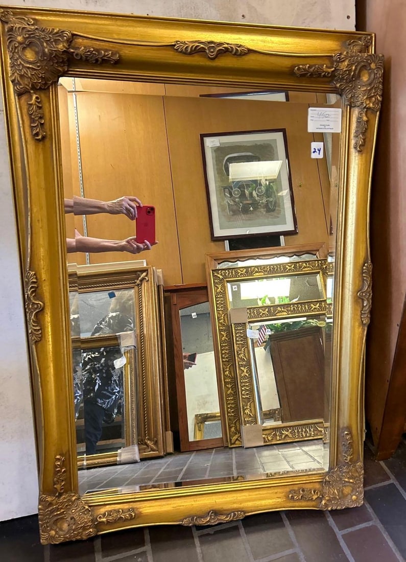 Antique Style Gilt Hardwood Mirror: Antique Style Gilt Hardwood Mirror. Approximately 42.0W x 29.5H in.