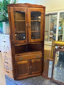 Vintage Corner Cabinet With Brass Hardware
