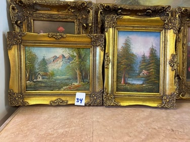 Two Mountain Landscapes, Oil On Canvas Board