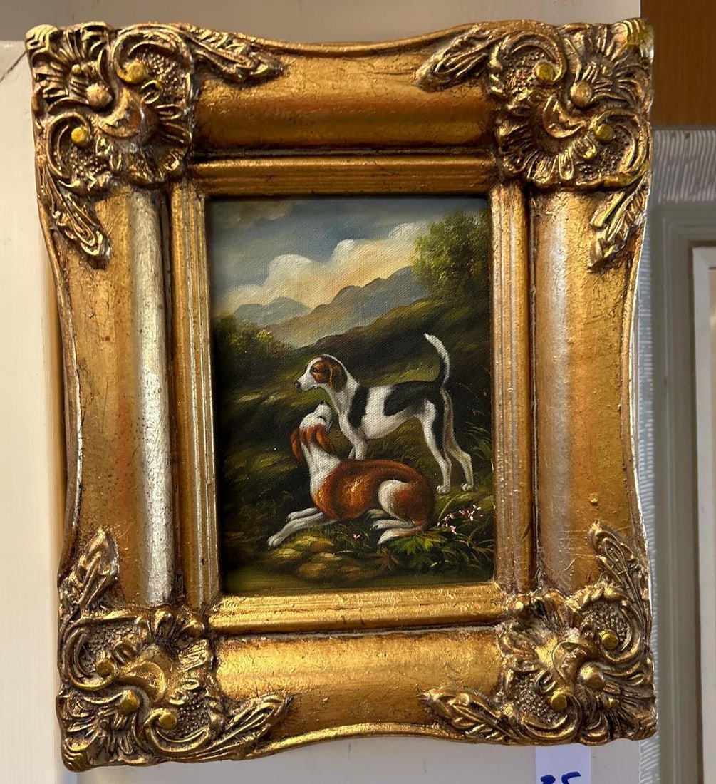 Two Dogs, Oil On Canvas Board (1 of 2)