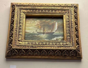 Two Ships, Nautical Scene, Oil On Canvas