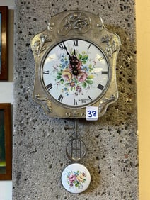 Limoges Hand Painted Wall Clock With Porcelain Face