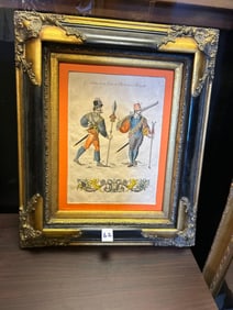 Antique Hand Colored Engraving, "Soldats de la Garde de Charles IX et Henry III."