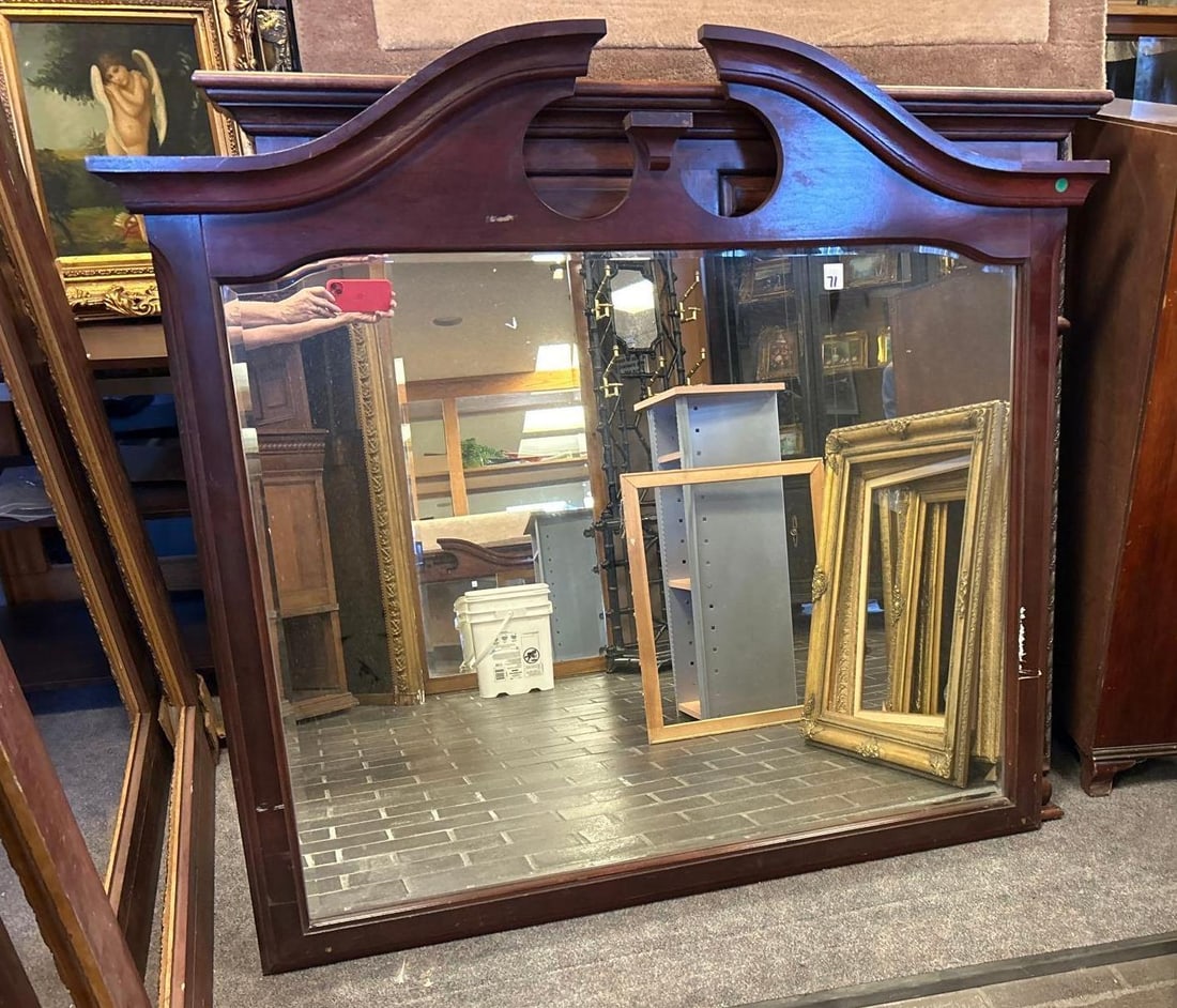 Large Vintage Beveled Mirror: Large Vintage Beveled Mirror. Approximately 53.0W x 48.0H x 2.25D in.