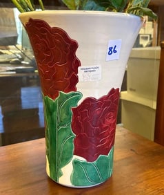 Large Art Pottery Vase with Rose Motif