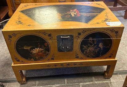 Lacquered Chinese Trunk On Stand